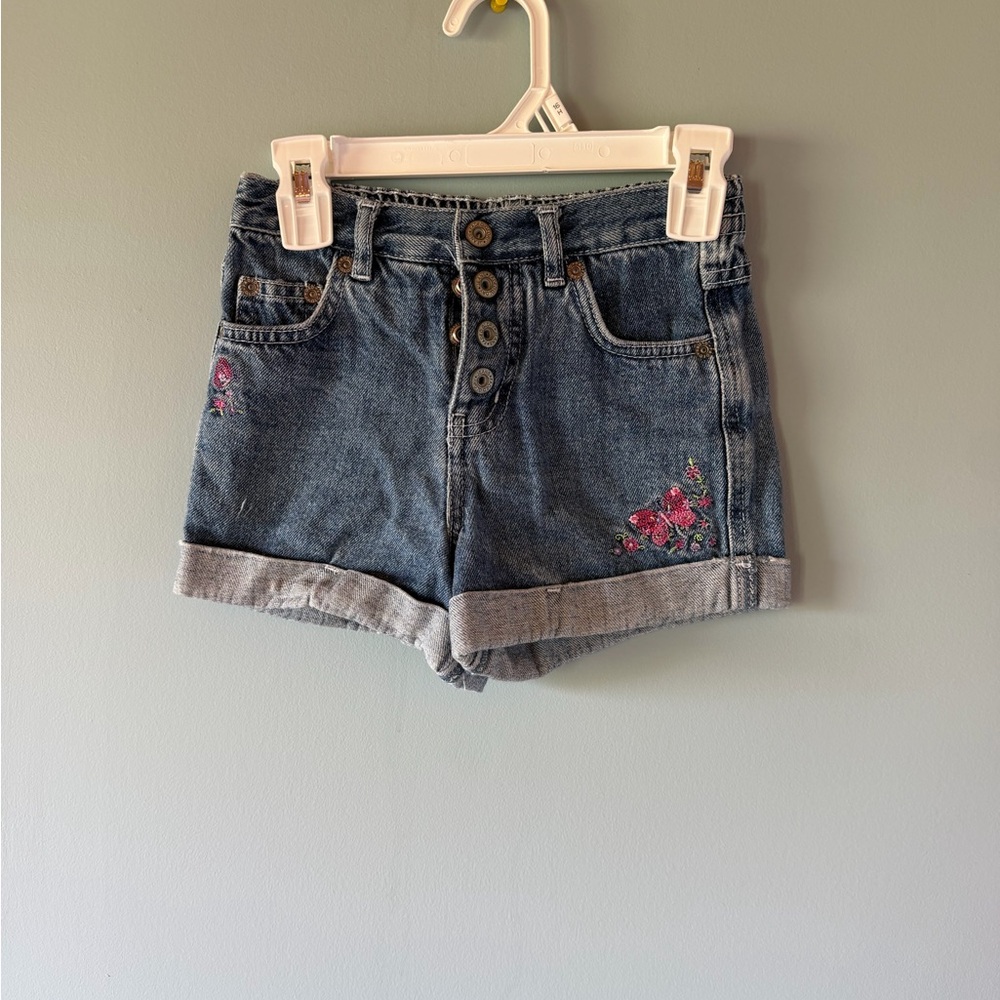 Faded Glory Blue Jean Shorts with Pink Embroidery